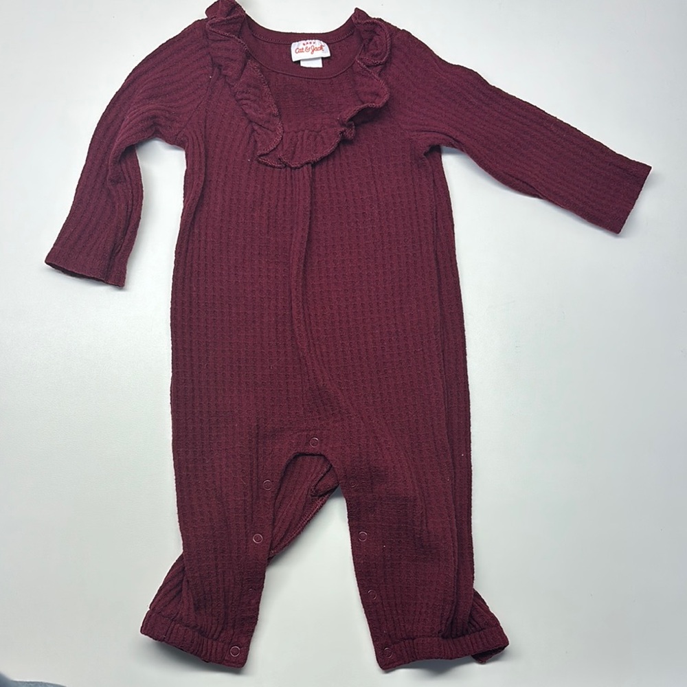 Cat & Jack Burgundy Baby Waffle Knit Romper- 3-6 Month